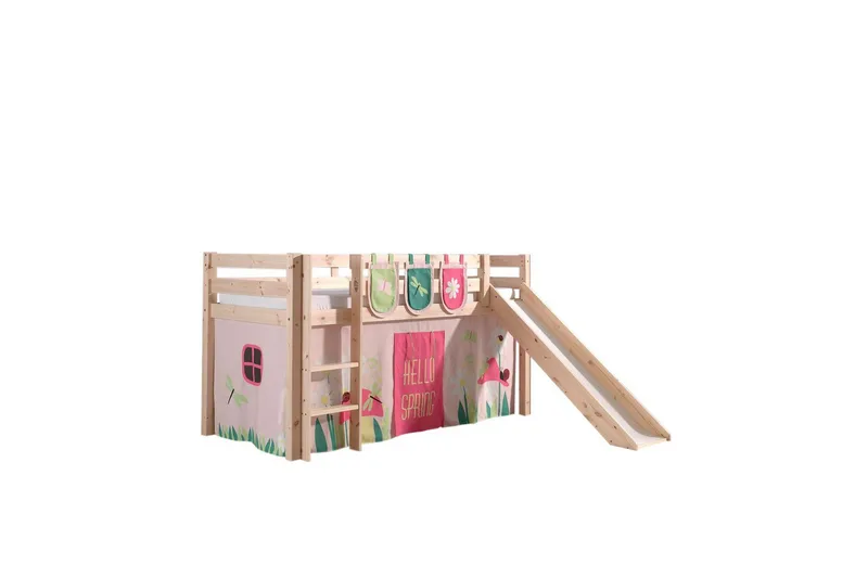 Halvhöjdssäng med gardin Pino Spring Naturlig, Naturlig, Med rutschkana, Utan tunnel, 3, Naturlig, Naturlig, Med rutschkana, Utan tunnel, 3