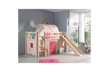 Halvhöjdssäng med gardin Pino Spring Naturlig, Naturlig, Med rutschkana, Vår, Fjäder, 3 - Naturlig, Naturlig, Med rutschkana, Vår, Fjäder, 3 - Möbler - Barnmöbler - Barnsäng & juniorsäng - Hussäng