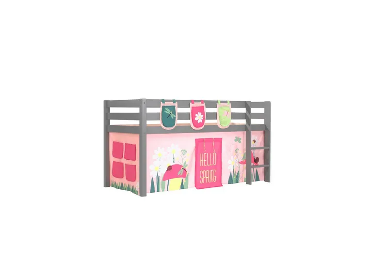 Halvhöjdssäng med gardin Pino Spring Grå, Grå, Utan rutschkana, Utan tunnel, 3 - Grå, Grå, Utan rutschkana, Utan tunnel, 3 - Möbler - Barnmöbler - Barnsäng & juniorsäng - Loftsäng barn