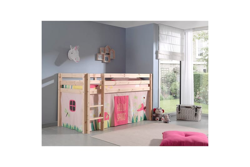 Halvhöjdssäng med gardin Pino Spring Naturlig, Naturlig, Utan rutschkana, Utan tunnel, Utan fickor - Naturlig, Naturlig, Utan rutschkana, Utan tunnel, Utan fickor - Möbler - Barnmöbler - Barnsäng & juniorsäng - Hussäng