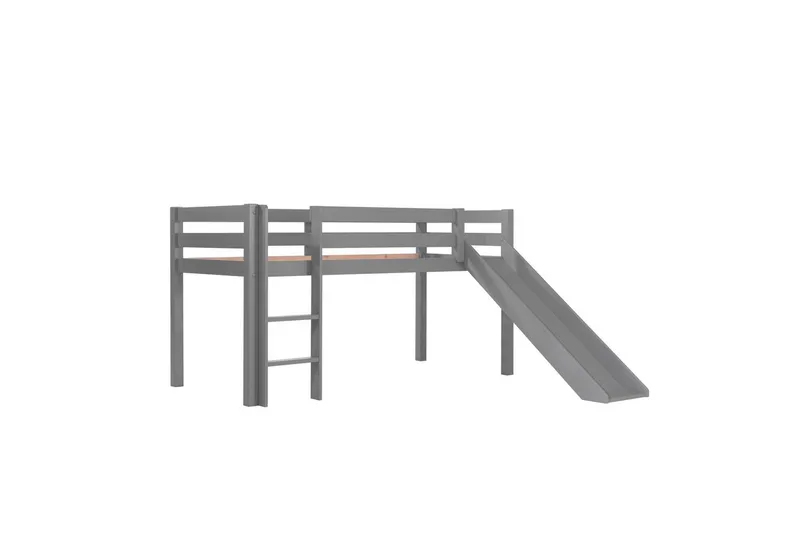 Halvhöjdssäng med gardin Pino Birdy Grå, Grå, Med rutschkana, Birdy, Inga fickor - Grå, Grå, Med rutschkana, Birdy, Inga fickor - Möbler - Barnmöbler - Barnsäng & juniorsäng - Loftsäng barn