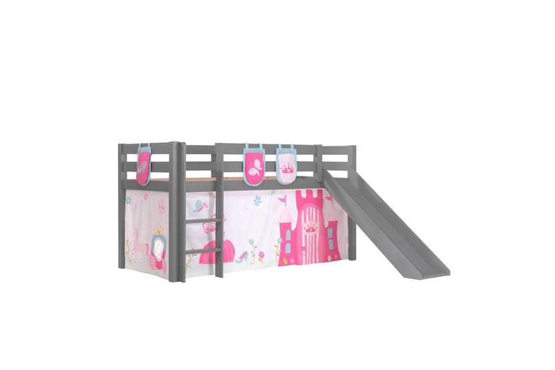 Halvhöjdssäng med gardin Pino Princess Grå, Grå, Med rutschkana, Utan tunnel, 3, Grå, Grå, Med rutschkana, Utan tunnel, 3
