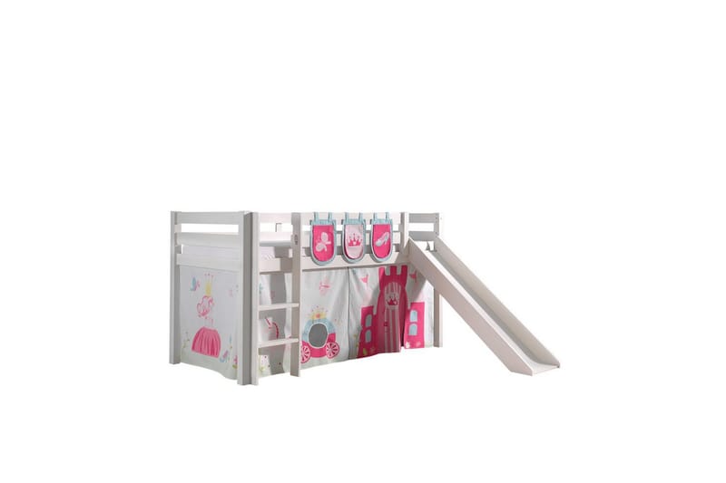Halvhöjdssäng med gardin Pino Princess Vit, Vit, Med rutschkana, Utan tunnel, 3, Vit, Vit, Med rutschkana, Utan tunnel, 3