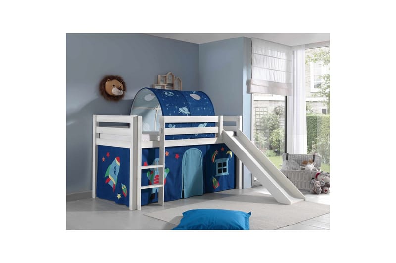 Halvhöjdssäng med gardin Pino Astro Vit, Vit, Med rutschkana, Med tunnel, Inga fickor - Vit, Vit, Med rutschkana, Med tunnel, Inga fickor - Möbler - Barnmöbler - Barnsäng & juniorsäng - Loftsäng barn