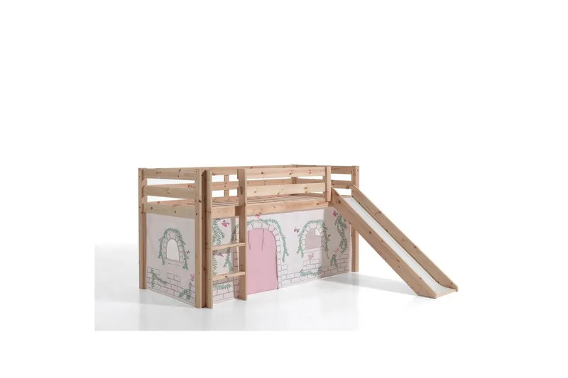 Halvhöjdssäng med gardin Pino Birdy Naturlig, Naturlig, Med rutschkana, Med rutschkana, Inga fickor - Naturlig, Naturlig, Med rutschkana, Med rutschkana, Inga fickor - Möbler - Barnmöbler - Barnsäng & juniorsäng - Loftsäng barn
