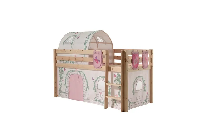 Halvhöjdssäng med gardin Pino Birdy Naturlig, Naturlig, Utan rutschkana, Birdy, 3 - Naturlig, Naturlig, Utan rutschkana, Birdy, 3 - Möbler - Barnmöbler - Barnsäng & juniorsäng - Loftsäng barn