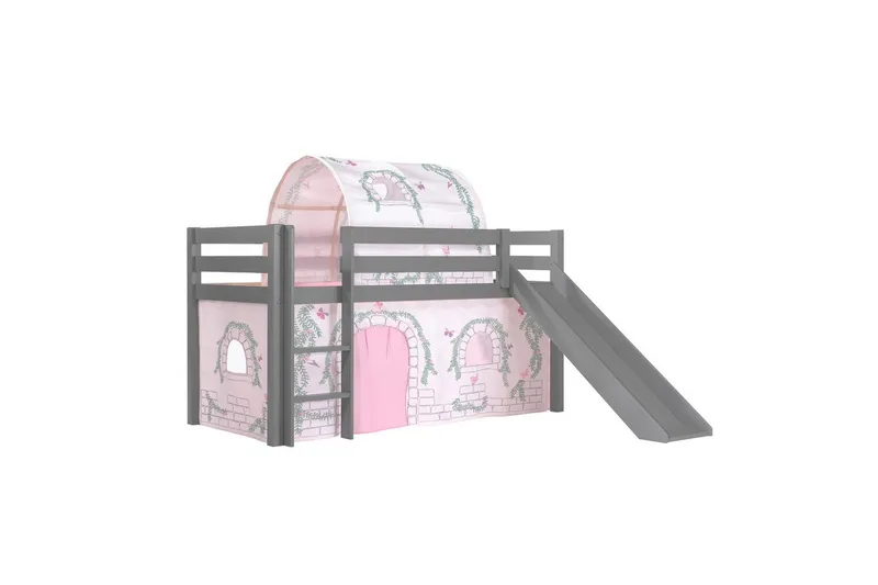 Halvhöjdssäng med gardin Pino Birdy Grå, Grå, Med rutschkana, Birdy, Inga fickor - Grå, Grå, Med rutschkana, Birdy, Inga fickor - Möbler - Barnmöbler - Barnsäng & juniorsäng - Loftsäng barn