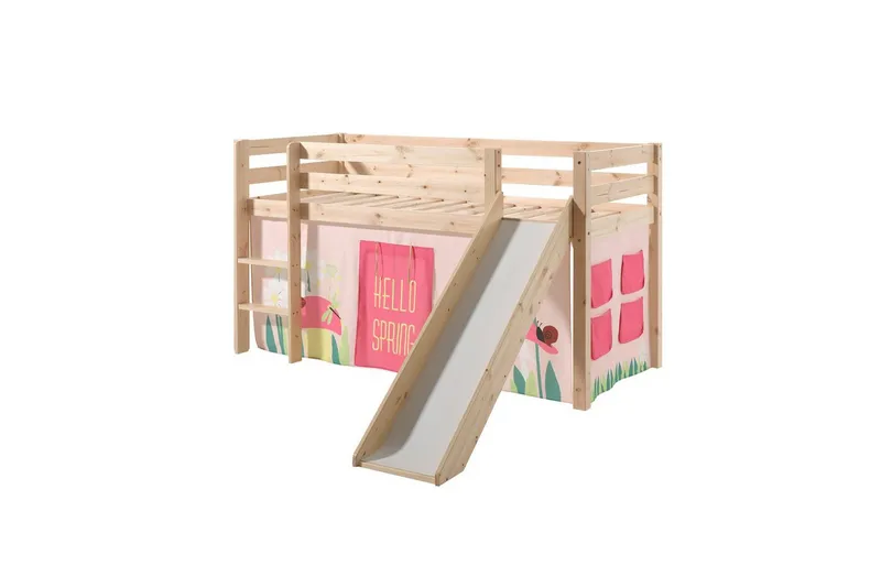 Halvhöjdssäng med gardin Pino Spring Naturlig, Naturlig, Med rutschkana, Utan tunnel, Utan fickor, Naturlig, Naturlig, Med rutschkana, Utan tunnel, Utan fickor