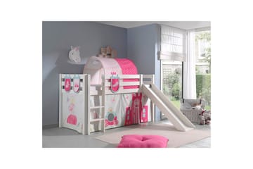 Halvhöjdssäng med gardin Pino Princess Vit, Vit, Med rutschkana, Prinsessa, 3 - Vit, Vit, Med rutschkana, Prinsessa, 3 - Möbler - Barnmöbler - Barnsäng & juniorsäng - Hussäng