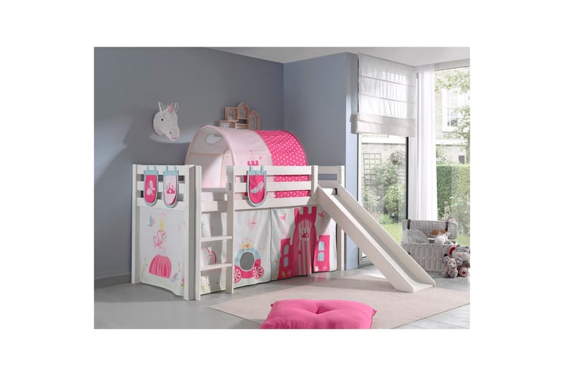 Halvhöjdssäng med gardin Pino Princess Vit, Vit, Med rutschkana, Prinsessa, 3 - Vit, Vit, Med rutschkana, Prinsessa, 3 - Möbler - Barnmöbler - Barnsäng & juniorsäng - Loftsäng barn
