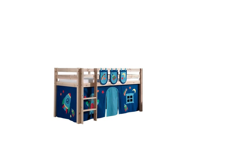 Halvhöjdssäng med gardin Pino Astro Naturlig, Naturlig, Utan rutschkana, Utan tunnel, 3 - Naturlig, Naturlig, Utan rutschkana, Utan tunnel, 3 - Möbler - Barnmöbler - Barnsäng & juniorsäng - Loftsäng barn