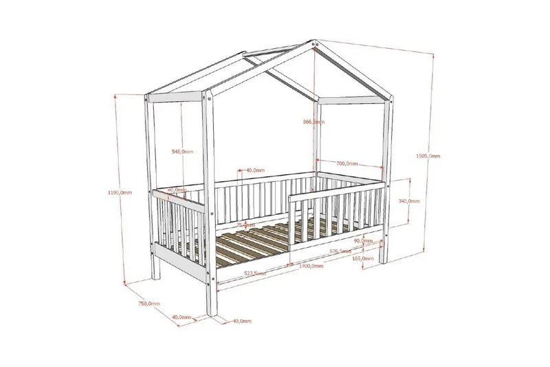 Hussäng för Småbarn Dallas 70x140 cm Naturlig - Naturlig - Möbler - Barnmöbler - Barnsäng & juniorsäng