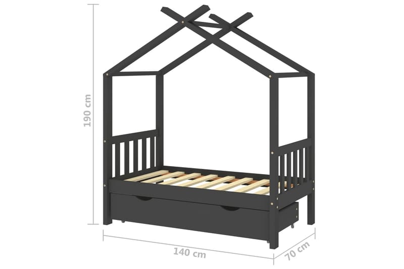 Hussäng med låda mörkgrå massiv furu 70x140 cm - Mörkgrå - Möbler - Barnmöbler - Barnsäng & juniorsäng - Hussäng