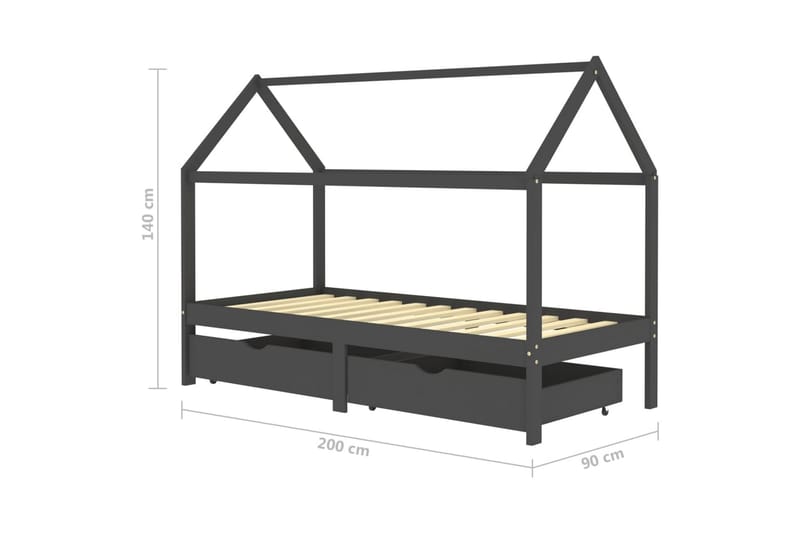 Hussäng med låda mörkgrå massiv furu 90x200 cm - Grå - Möbler - Barnmöbler - Barnsäng & juniorsäng - Hussäng