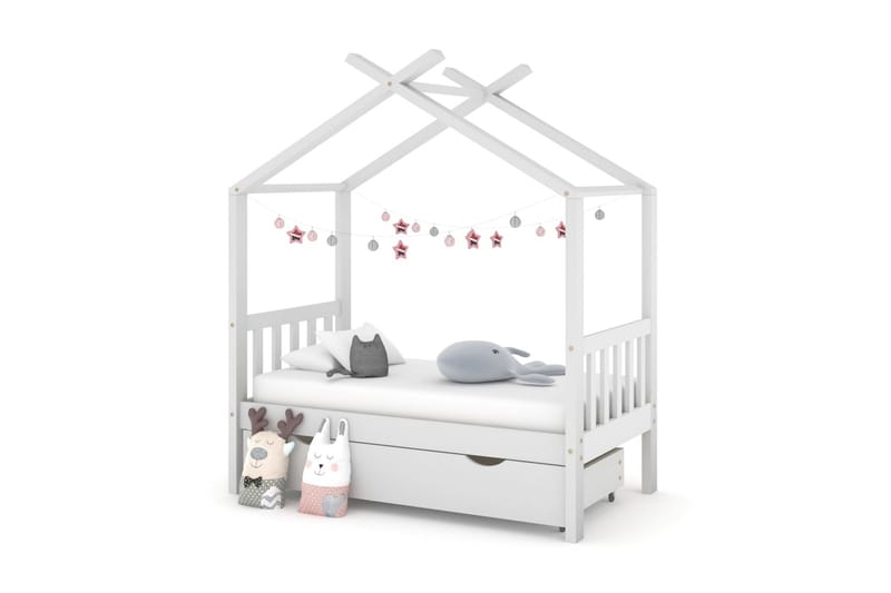 Hussäng med låda vit massiv furu 70x140 cm - Vit - Möbler - Barnmöbler - Barnsäng & juniorsäng - Hussäng