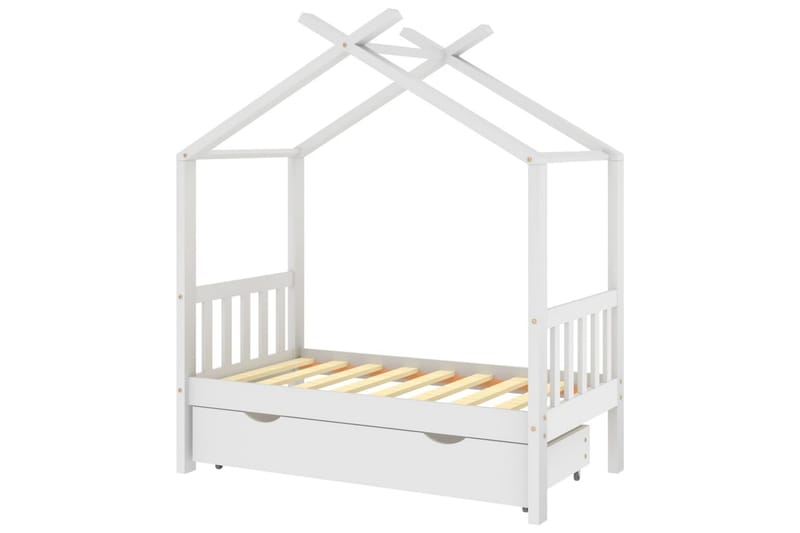 Hussäng med låda vit massiv furu 70x140 cm - Vit - Möbler - Barnmöbler - Barnsäng & juniorsäng - Hussäng