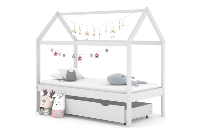 Hussäng med låda vit massiv furu 80x160 cm - Vit - Möbler - Barnmöbler - Barnsäng & juniorsäng - Hussäng
