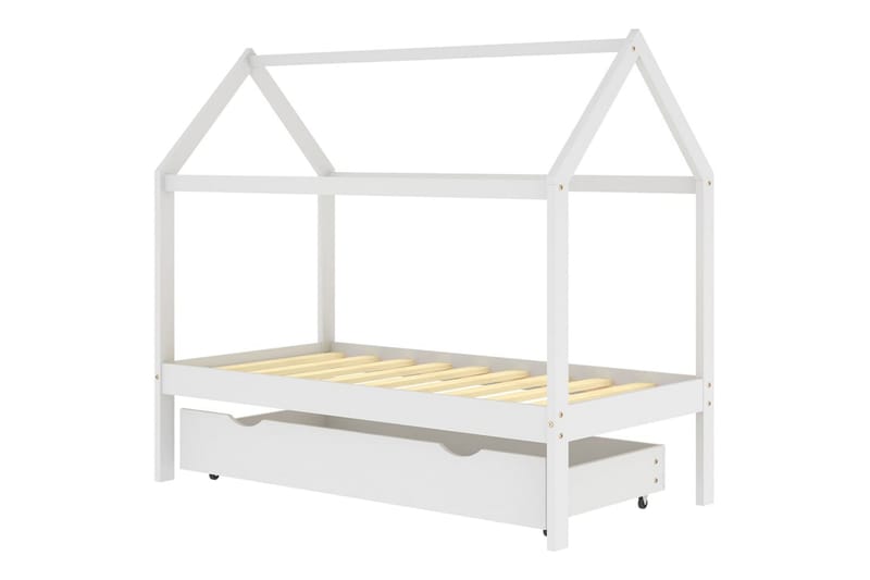 Hussäng med låda vit massiv furu 80x160 cm - Vit - Möbler - Barnmöbler - Barnsäng & juniorsäng - Hussäng