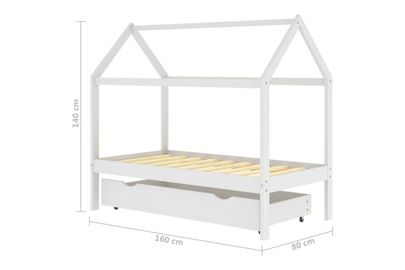 Hussäng med låda vit massiv furu 80x160 cm - Vit - Möbler - Barnmöbler - Barnsäng & juniorsäng - Hussäng