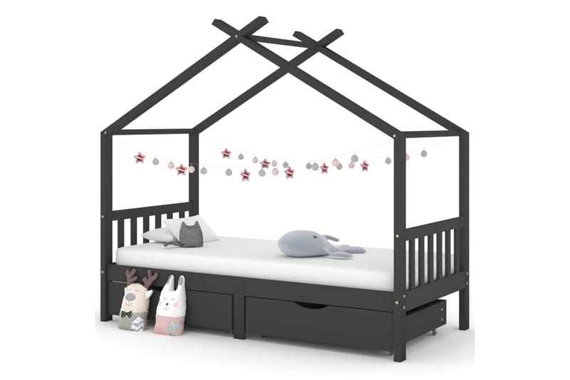 Hussäng med lådor mörkgrå massiv furu 90x200 cm - Grå - Möbler - Barnmöbler - Barnsäng & juniorsäng - Hussäng