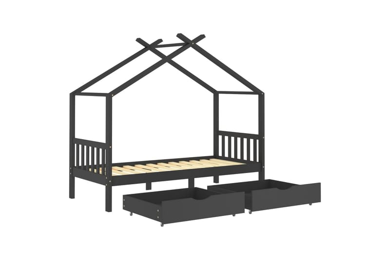 Hussäng med lådor mörkgrå massiv furu 90x200 cm - Grå - Möbler - Barnmöbler - Barnsäng & juniorsäng - Hussäng