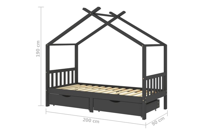 Hussäng med lådor mörkgrå massiv furu 90x200 cm - Grå - Möbler - Barnmöbler - Barnsäng & juniorsäng - Hussäng