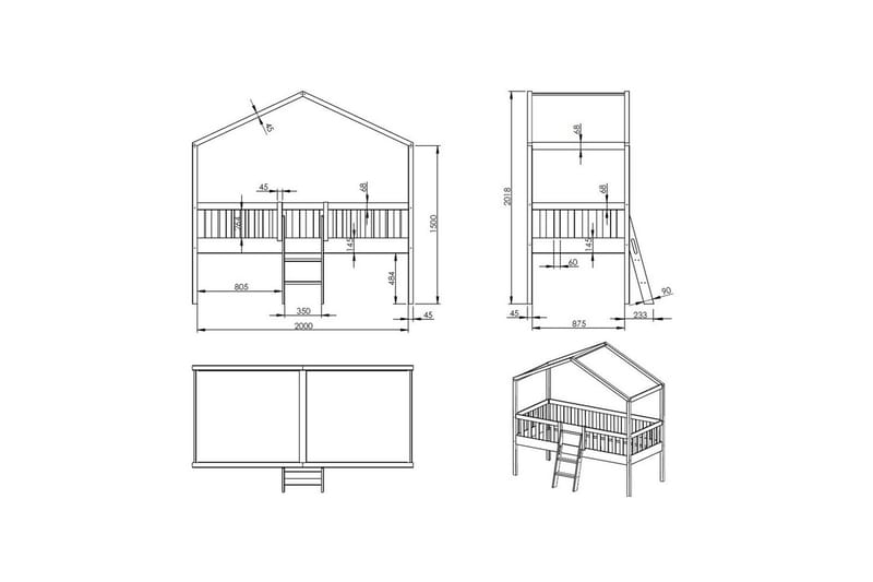 Hussäng med stege Dallas 90x200 cm Vit - Möbler - Barnmöbler - Barnsäng & juniorsäng