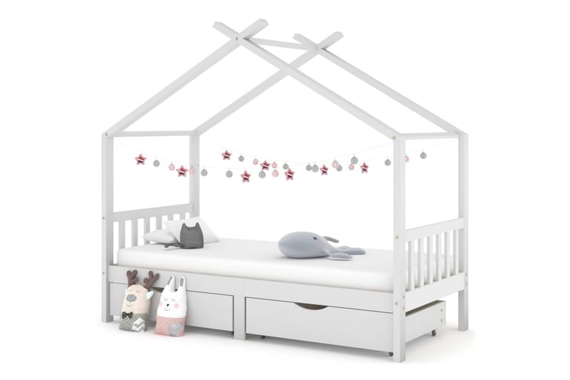 Sängram med lådor vit massiv furu 90x200 cm - Vit - Möbler - Barnmöbler - Barnsäng & juniorsäng - Hussäng