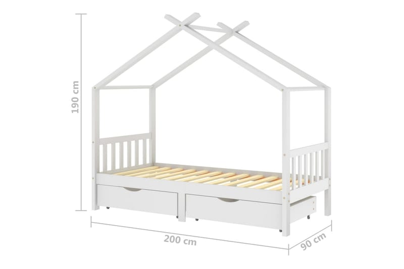 Sängram med lådor vit massiv furu 90x200 cm - Vit - Möbler - Barnmöbler - Barnsäng & juniorsäng - Hussäng