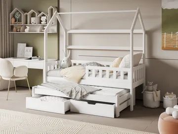 Majbelle Sängram Hussäng 80x180 cm med förvaring och extra liggplats - vit - Möbler - Barnmöbler - Barnsäng & juniorsäng - Hussäng