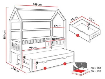 Majbelle Sängram Hussäng 80x180 cm med förvaring och extra liggplats - vit - Möbler - Barnmöbler - Barnsäng & juniorsäng - Hussäng
