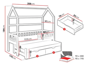 Majbelle Sängram Hussäng 90x200 cm med förvaring och extra liggplats - brun - Möbler - Barnmöbler - Barnsäng & juniorsäng - Hussäng