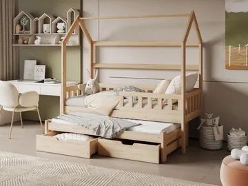 Majbelle Sängram Hussäng 90x200 cm med förvaring och extra liggplats - brun - Möbler - Barnmöbler - Barnsäng & juniorsäng - Hussäng