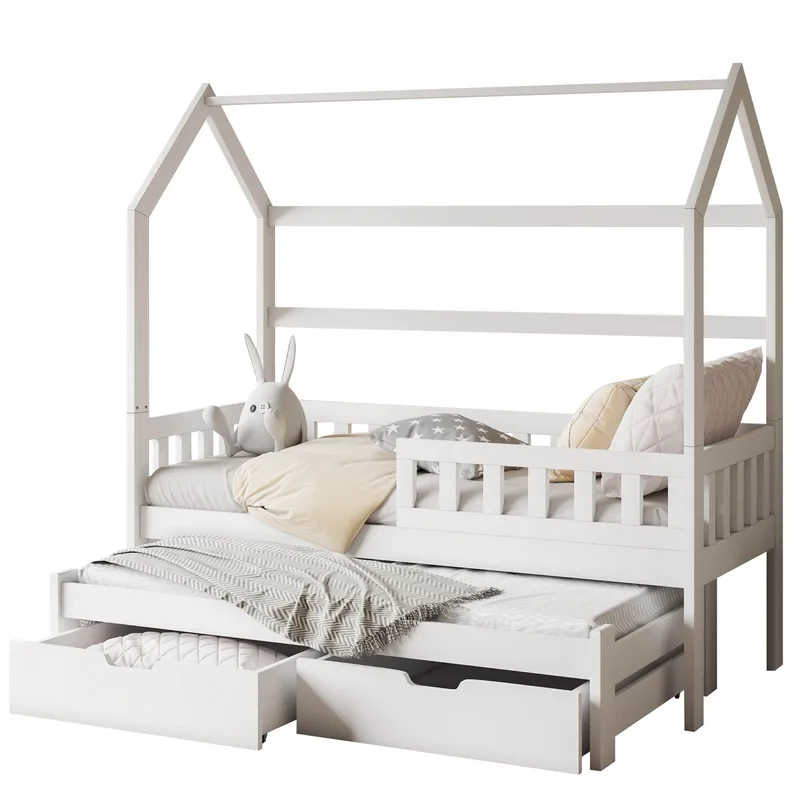 Majbelle Sängram Hussäng 90x200 cm med förvaring och extra liggplats, vit