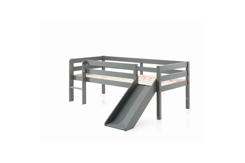 Mellanhög säng med rutschkana Pino Grå, 85 cm - Grå, 85 cm - Möbler - Barnmöbler - Barnsäng & juniorsäng - Loftsäng barn