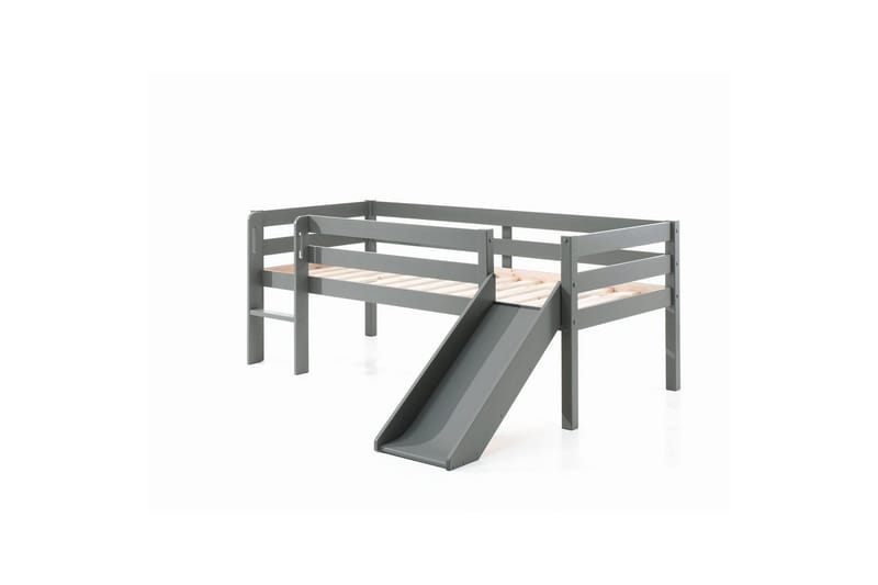 Mellanhög säng med stege och hängande hylla Pino Grå, Med rutschkana, Grå, Med rutschkana
