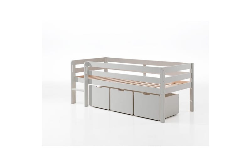 Mellanhög säng med stege och lådor Pino Vit, Set om 3, Utan hänghylla, Vit, Set om 3, Utan hänghylla