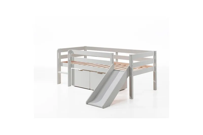 Mellanhög säng med stege och lådor Pino Vit, Set om 2, Utan hänghylla, Vit, Set om 2, Utan hänghylla