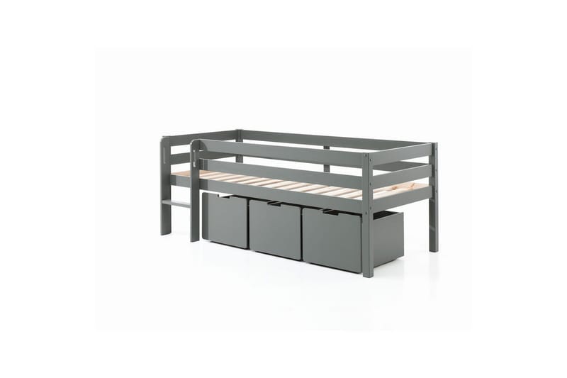 Mellanhög säng med stege och lådor Pino Grå, Set om 3, Utan hänghylla, Grå, Set om 3, Utan hänghylla