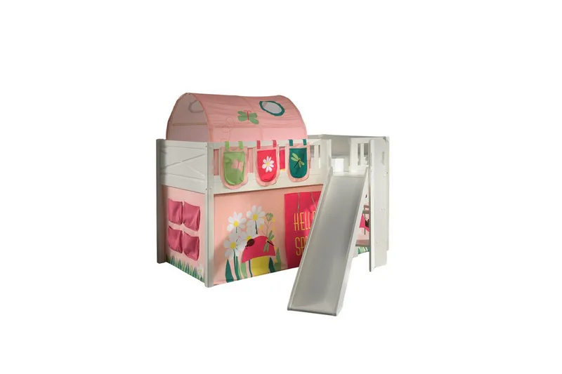 Mellanstegsäng med rutschkana och matchande textilset (lekgardin, tunnel och förvaringsfickor) Scott Vår - Vår - Möbler - Barnmöbler - Barnsäng & juniorsäng - Loftsäng barn