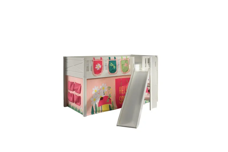 Mellanstegsäng med rutschkana och matchande textilset (lekgardin och förvaringsfickor) Scott Vår, Vår