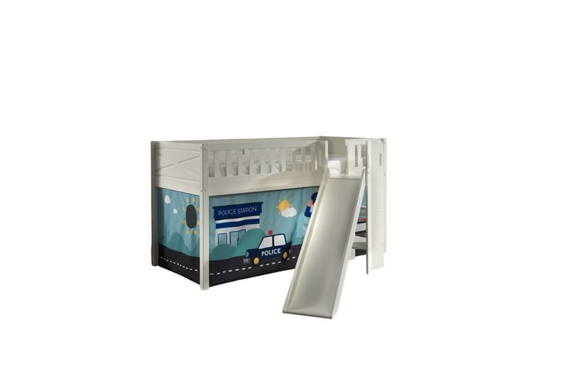 Mellanstegsäng med rutschkana och matchande textilset (lekgardin) Scott Polis - Polis - Möbler - Barnmöbler - Barnsäng & juniorsäng - Loftsäng barn
