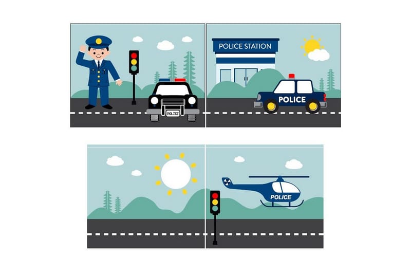 Mellanstegsäng med rutschkana och matchande textilset (lekgardin) Scott Polis - Polis - Möbler - Barnmöbler - Barnsäng & juniorsäng - Loftsäng barn