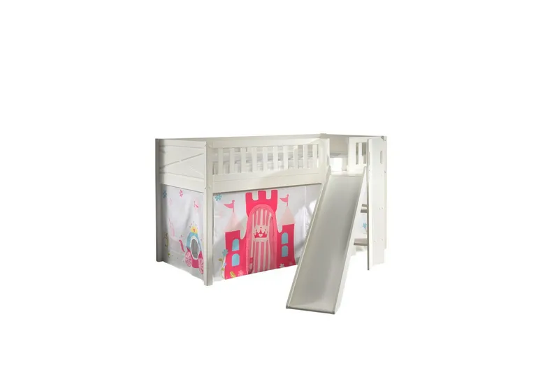 Mellanstegsäng med rutschkana och matchande textilset (lekgardin) Scott Prinsessa - Prinsessa - Möbler - Barnmöbler - Barnsäng & juniorsäng - Loftsäng barn