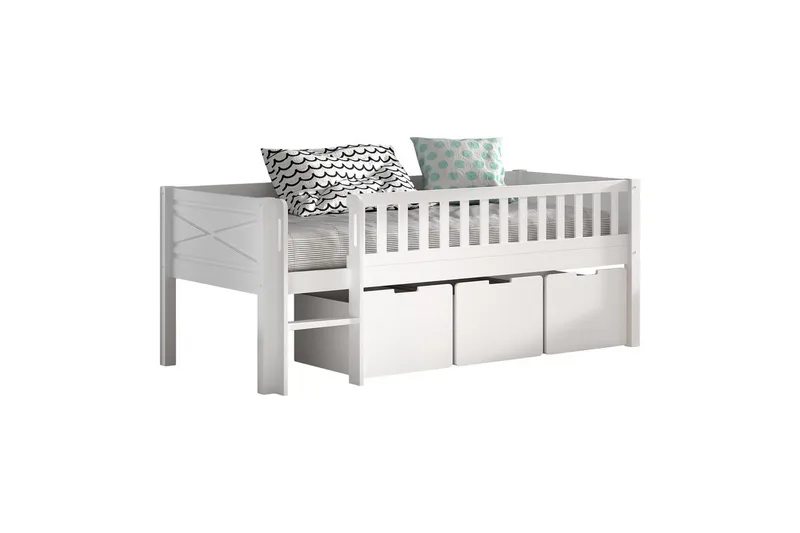 Mellanstegsäng med stege och ett set med 3 lådor Scott, undefined