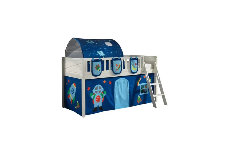 Mellanstegsäng med stege och matchande textilset (lekgardin, tunnel och förvaringsfickor) Scott Astro, Astro