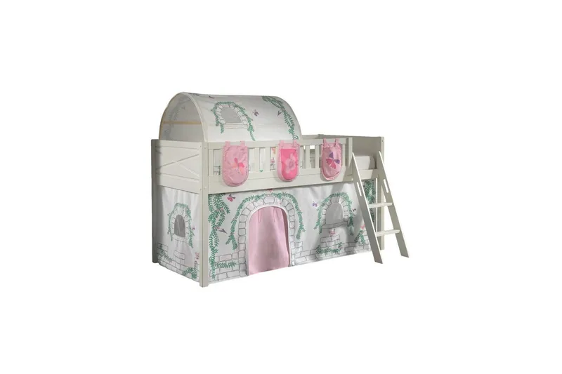 Mellanstegsäng med stege och matchande textilset (lekgardin, tunnel och förvaringsfickor) Scott Birdy, Birdy