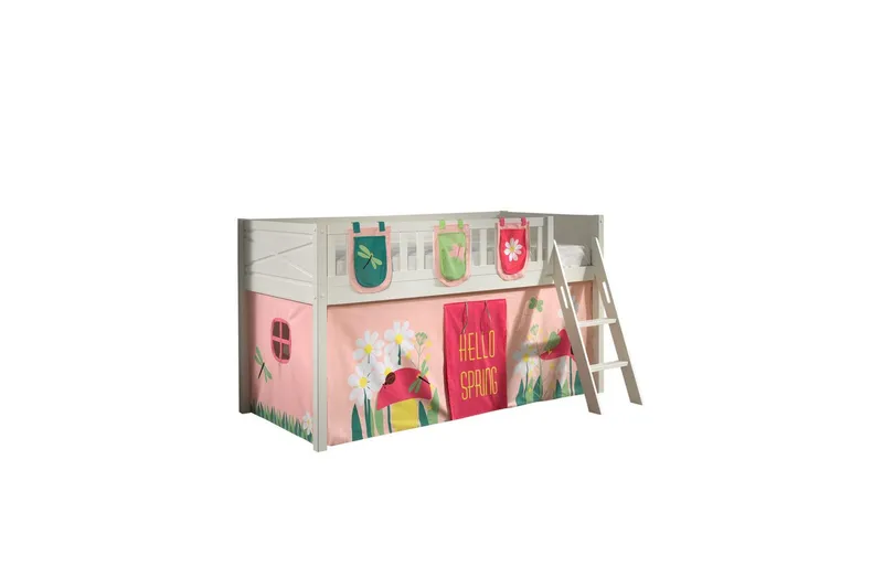Mellanstegsäng med stege och matchande textilset (lekgardin och förvaringsfickor) Scott Vår - Vår - Möbler - Barnmöbler - Barnsäng & juniorsäng - Loftsäng barn