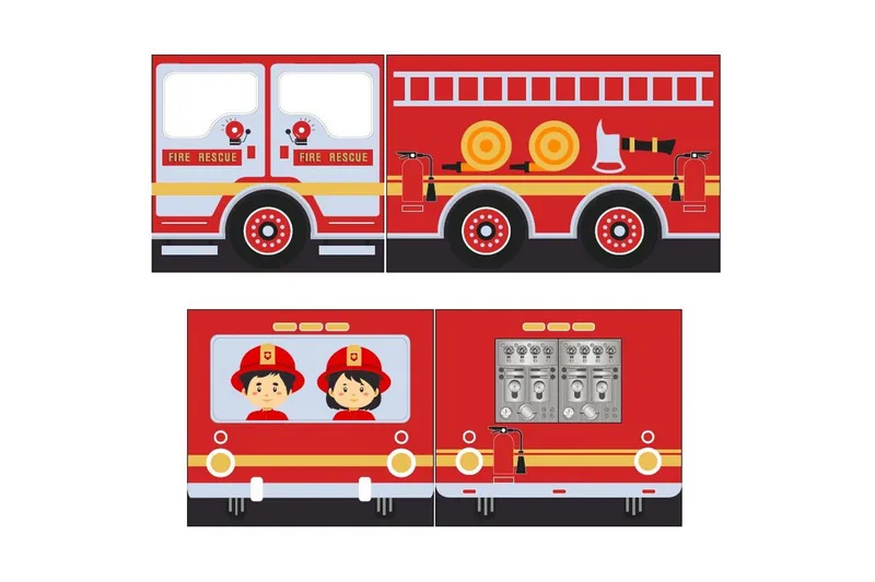 Mellanstegsäng med stege och matchande textilset (lekgardin) Scott Brandbil - Brandbil - Möbler - Barnmöbler - Barnsäng & juniorsäng - Loftsäng barn