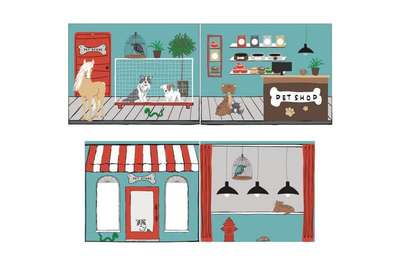 Mellanstegsäng med stege och matchande textilset (lekgardin) Scott Husdjursaffär, Djurbutik - Husdjursaffär, Djurbutik - Möbler - Barnmöbler - Barnsäng & juniorsäng - Våningssäng barn
